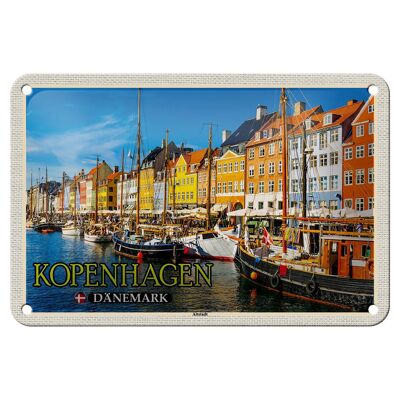 Blechschild Reise 18x12cm Kopenhagen Dänemark Altstadt Boote Schild