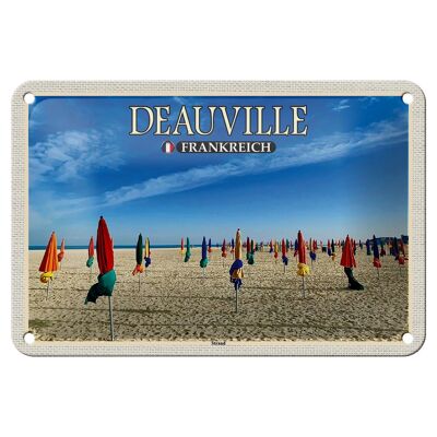 Targa in metallo da viaggio 18x12 cm Deauville Francia Spiaggia Mare Vacanza