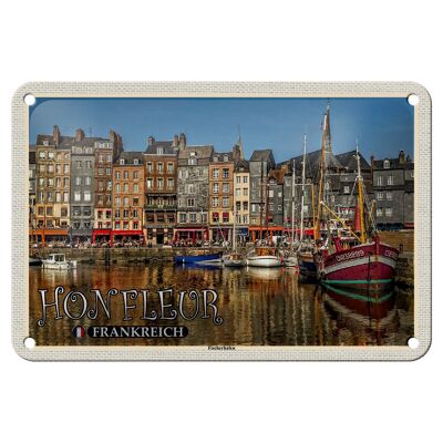 Cartel de chapa de viaje, 18x12cm, Honfleur, Francia, puerto pesquero, barcos
