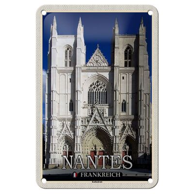 Cartel de chapa de viaje, 12x18cm, cartel decorativo de la catedral de Nantes, Francia