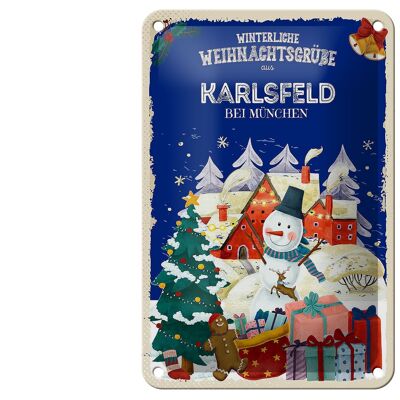 Blechschild Weihnachtsgrüße KARLSFELD BEI MÜNCHEN Geschenk 12x18cm