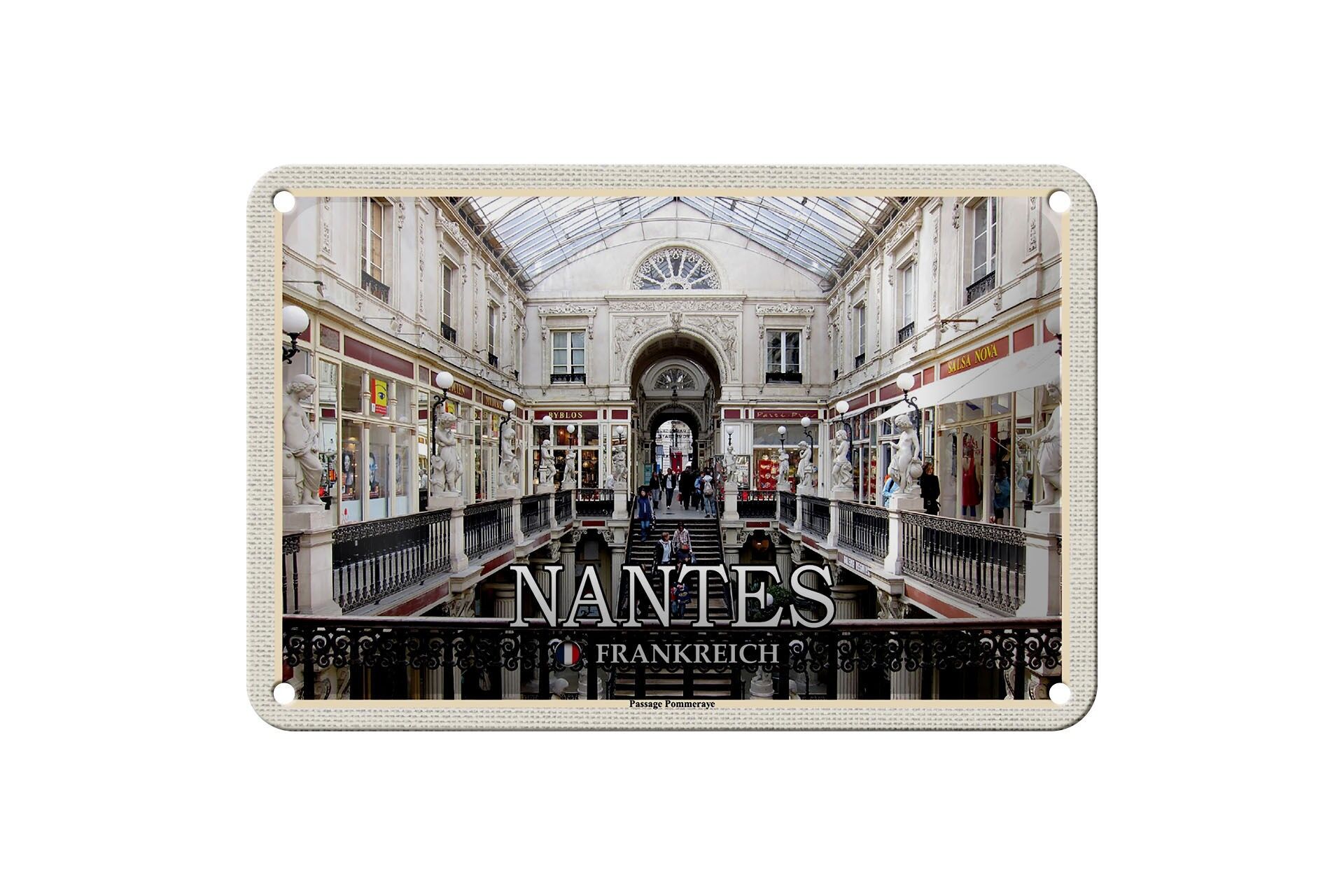 Targa in metallo da viaggio 18x12 cm Nantes France Passage Pommeraye