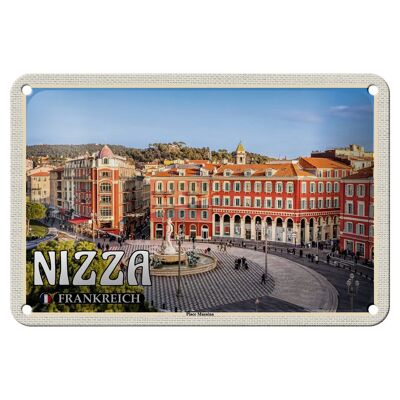 Cartel de chapa de viaje, 18x12cm, Niza, Francia, plaza Masséna, plaza principal