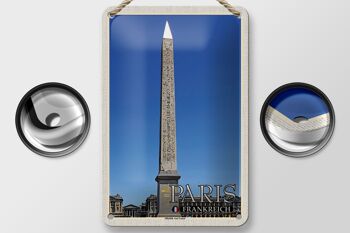 Panneau de voyage en étain, 12x18cm, Paris, France, obélisque de Louxor 2