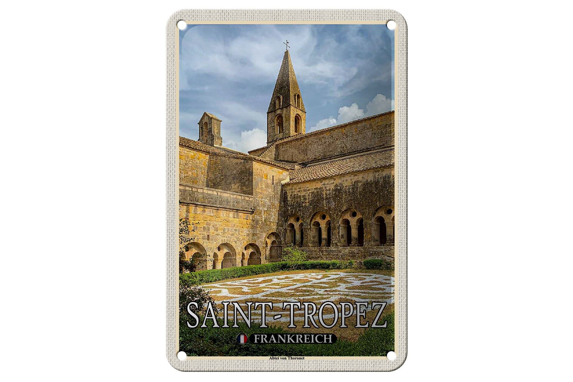 Tin sign travel 12x18cm Saint-Tropez France Abbey of Thoronet