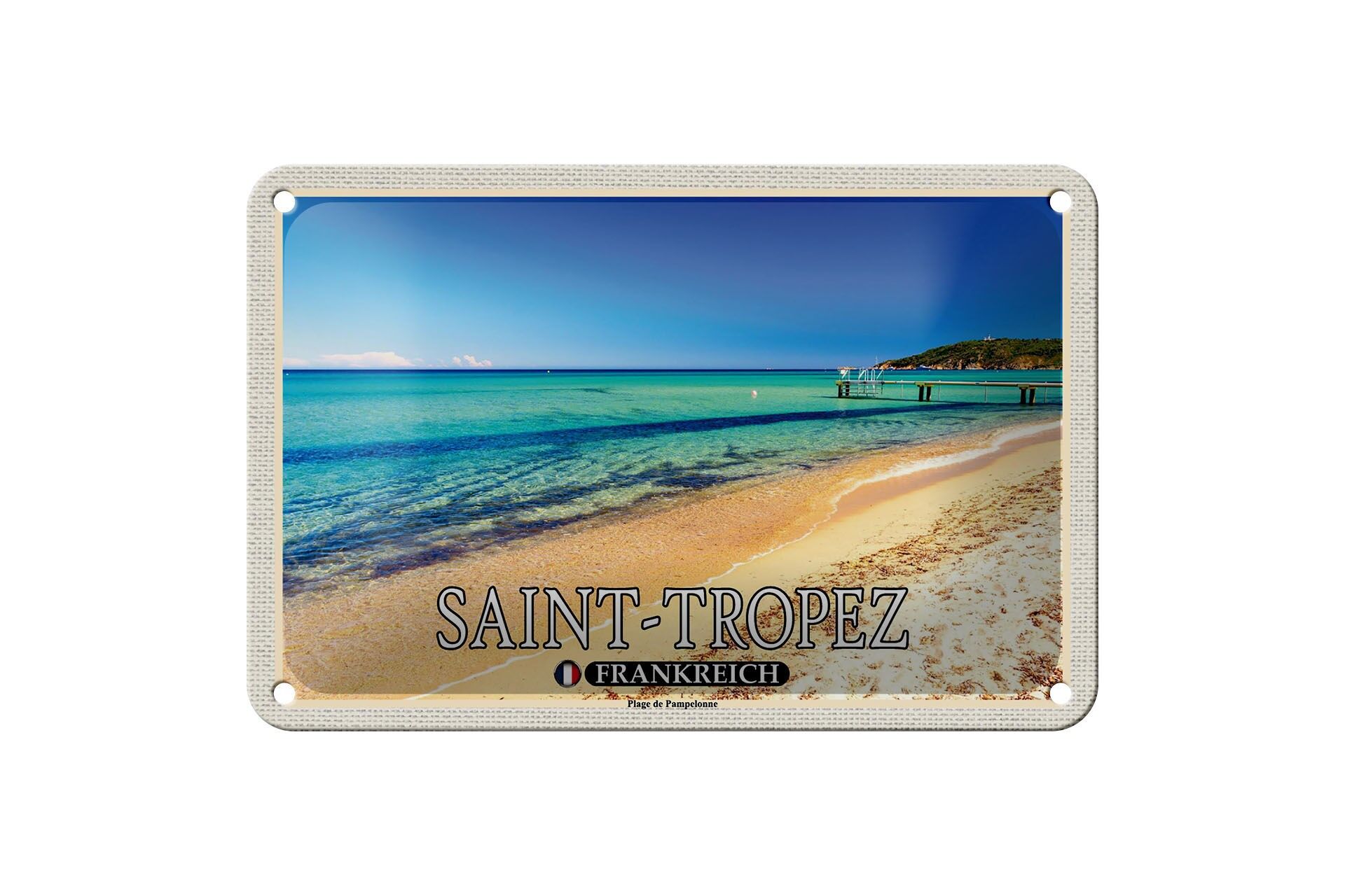 Tin sign travel 18x12cm Saint-Tropez Plage de Pampelonne sign