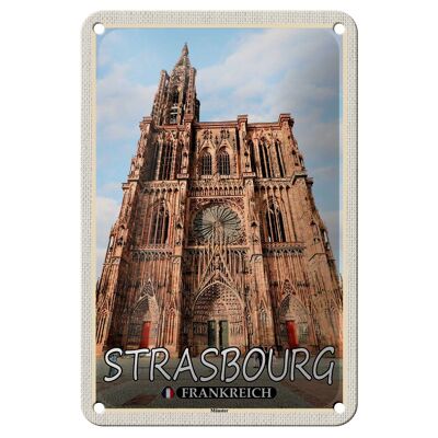 Targa in metallo da viaggio 12x18 cm Strasburgo Francia Münster Targa decorativa