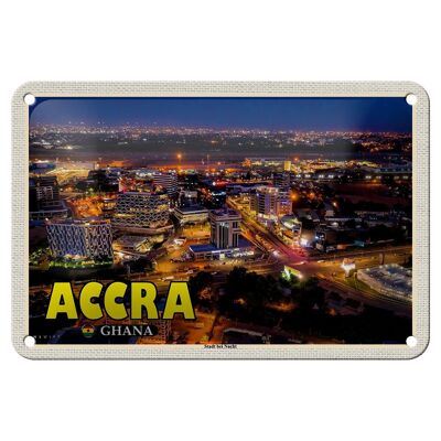 Cartel de chapa de viaje, 18x12cm, Accra, Ghana, ciudad por la noche, cartel decorativo