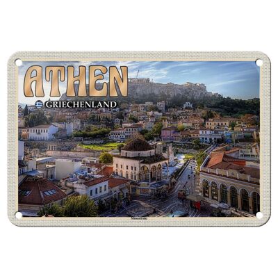 Cartel de chapa de viaje, 18x12cm, Atenas, Grecia, Monastiraki, cartel decorativo