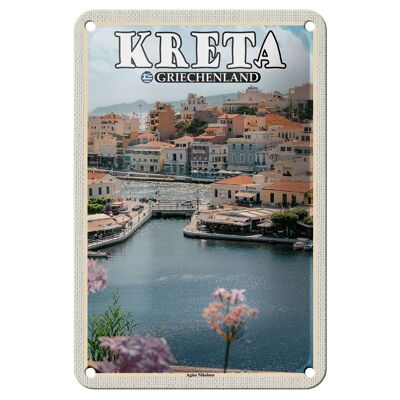 Cartel de chapa de viaje, 12x18cm, Creta, Grecia, Agios Nilolaos