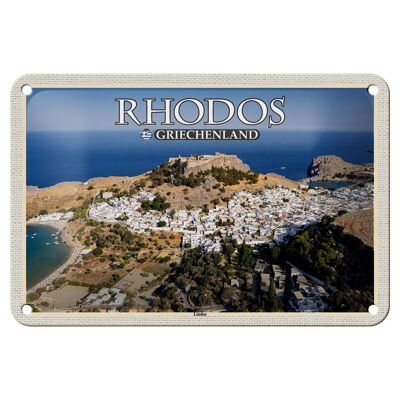 Blechschild Reise 18x12cm Rhodos Griechenland Lindos Stadt Meer Deko