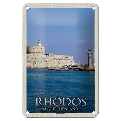 Blechschild Reise 12x18cm Rhodos Griechenland Mandraki Hafen