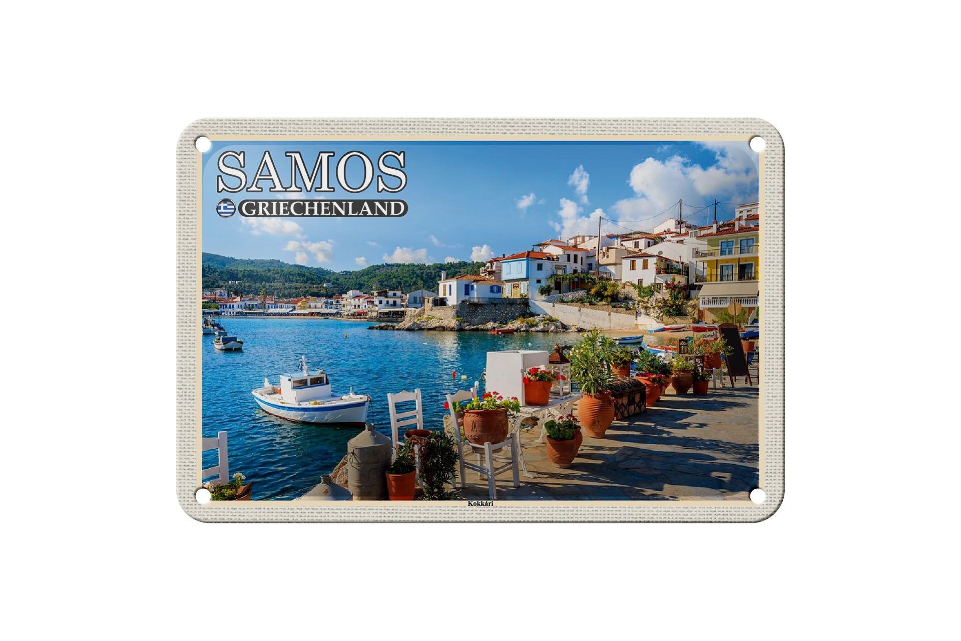 Blechschild Reise 18x12cm Samos Griechenland Kokkári Stadt Urlaub