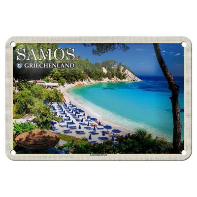Cartel de chapa de viaje, 18x12cm, Samos, Grecia, playa de Lemonakia