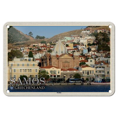 Cartel de chapa de viaje, 18x12cm, Samos, Grecia, Mytilini, ciudad, mar