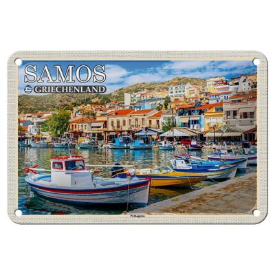 Cartel de chapa viaje 18x12cm Samos Grecia pequeña ciudad de Pythagorio