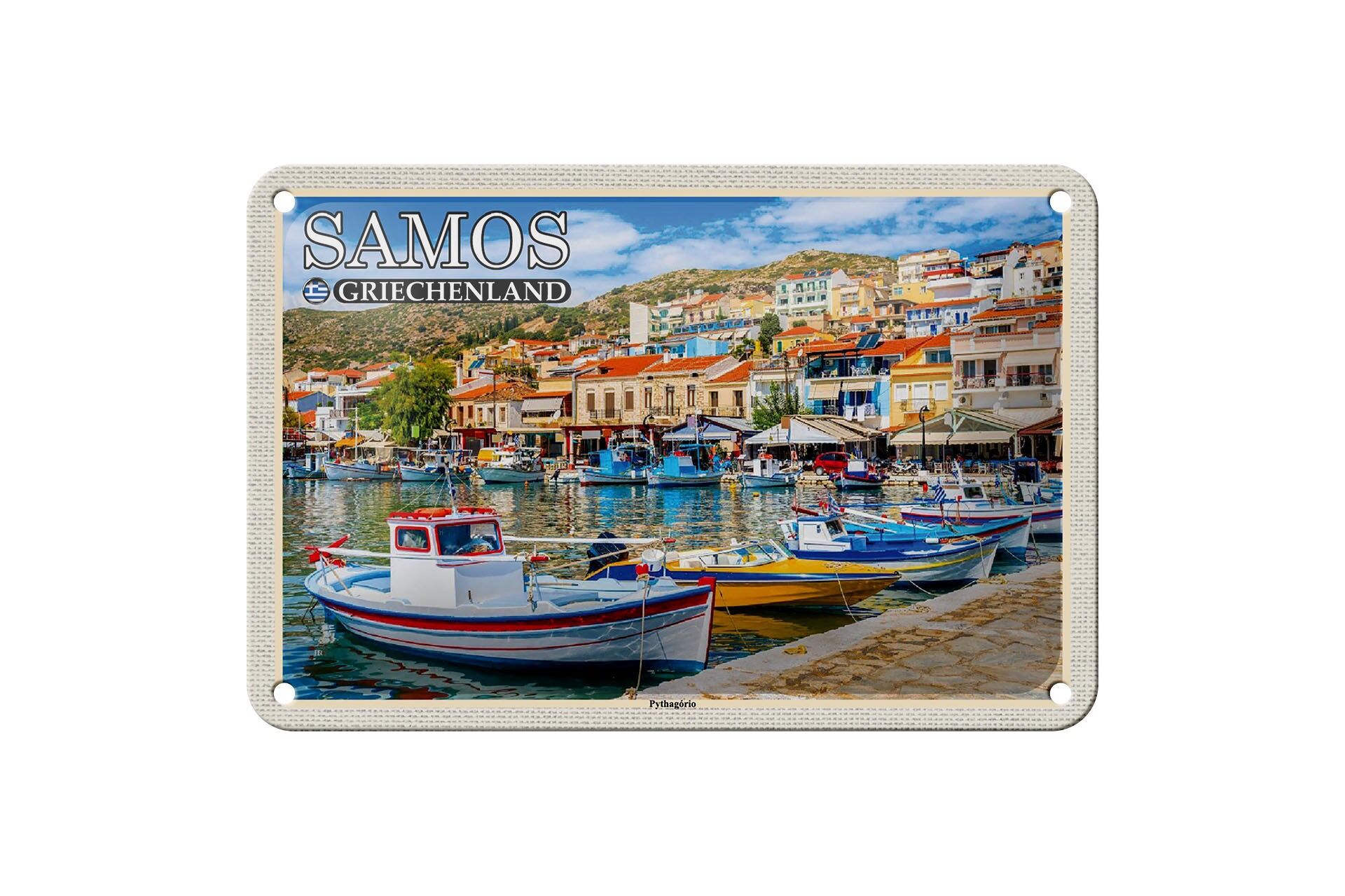 Blechschild Reise 18x12cm Samos Griechenland Pythagório Kleinstadt