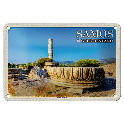 Cartel de chapa de viaje, 18x12cm, Samos, Grecia, templo de Hera, escudo