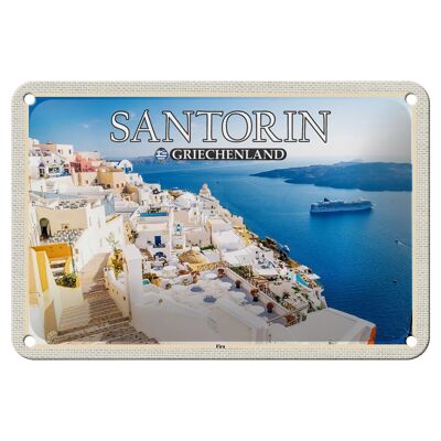 Cartel de chapa de viaje, decoración de capital de Fira, Santorini, Grecia, 18x12cm
