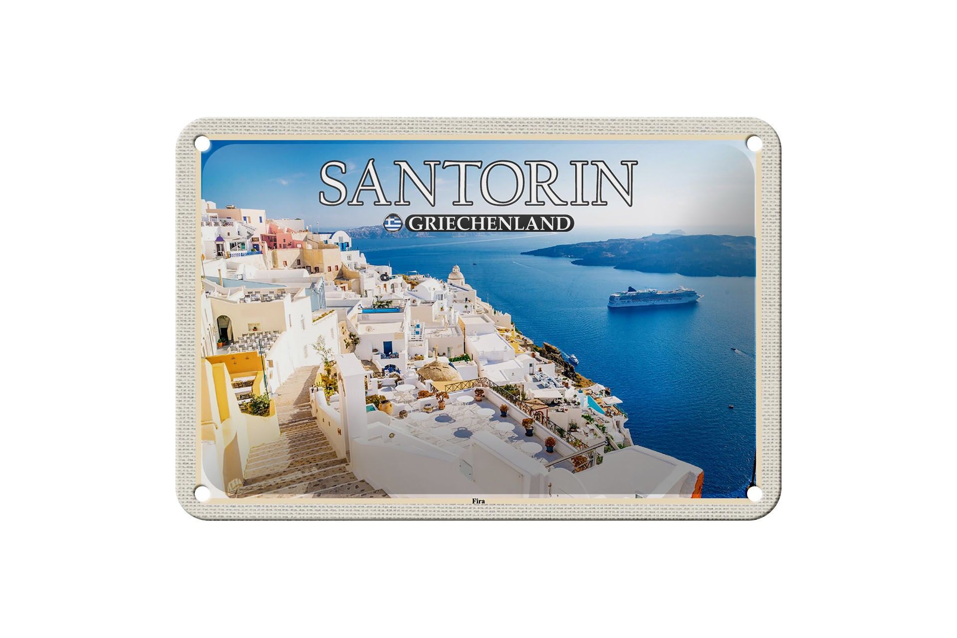 Targa in metallo da viaggio 18x12 cm Santorini Grecia Fira Capitale Decorazione