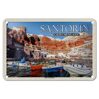 Cartel de chapa viaje 18x12cm Santorini Grecia puerto de Ammoudi