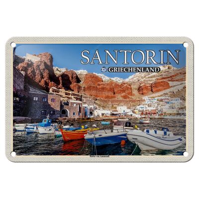 Blechschild Reise 18x12cm Santorin Griechenland Hafen von Ammoudi