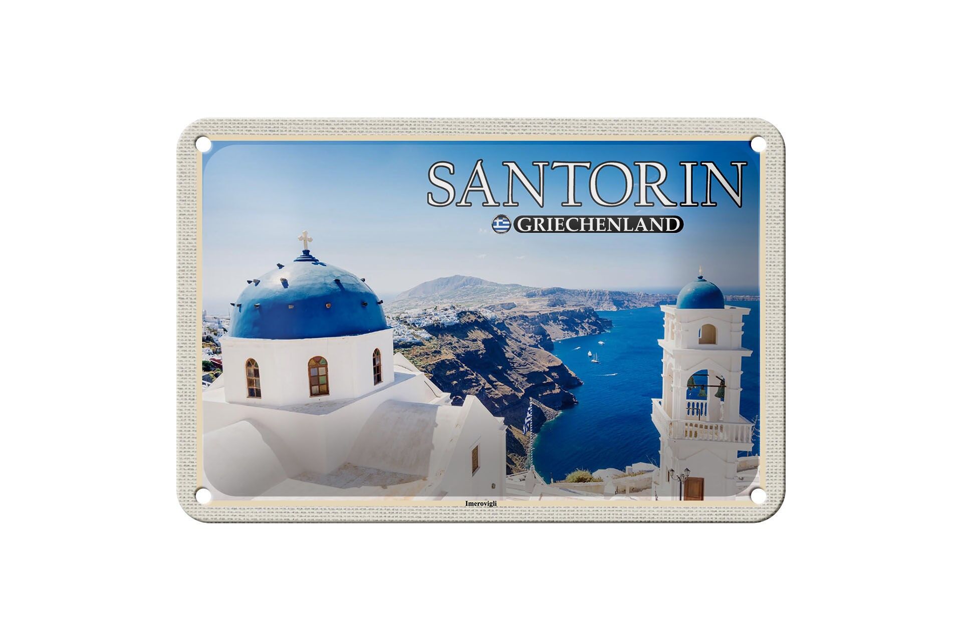 Targa in metallo da viaggio 18x12 cm Santorini Grecia Isole Imerovigli