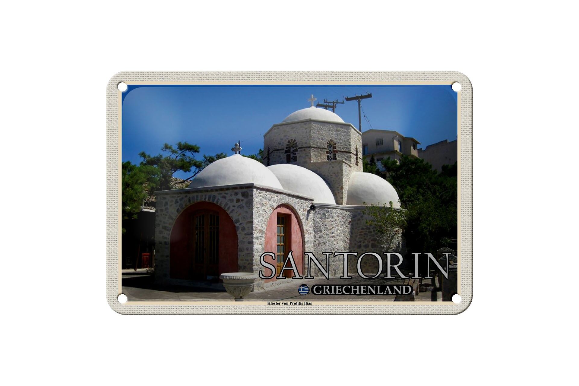 Targa in metallo da viaggio 18x12 cm Santorini Grecia Monastero Profitis