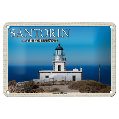 Cartel de chapa de viaje 18x12cm Santorini Grecia Faro Akrotiri