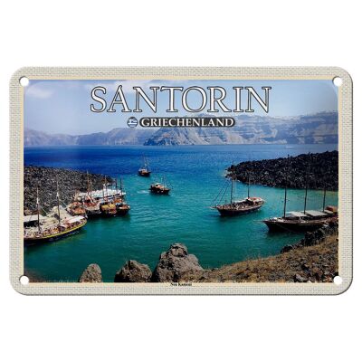 Cartel de chapa de viaje, 18x12cm, Santorini, Grecia, isla volcánica de Kameni