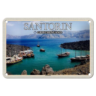 Tin Sign Travel 18x12cm Santorini Greece Kameni Volcanic Island