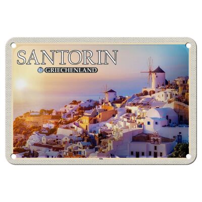 Cartel de chapa de viaje, decoración de pueblo costero de Santorini, Grecia, Oia, 18x12cm