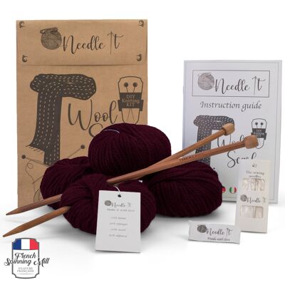 Needle It – Kit Tricot pour débutant Adulte Complet avec Aiguilles à Tricot – Écharpe en Laine à Tricoter soi-même - Idée Cadeau (Bordeaux)