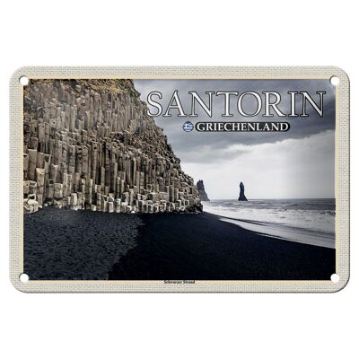 Cartel de chapa de viaje 18x12cm Santorini Grecia Playa Negra