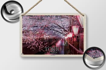 Signe de voyage en étain, 18x12cm, Tokyo, japon, fleurs de cerisier, arbres, décoration de rivière 2