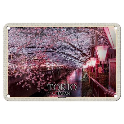 Tin Sign Travel 18x12cm Tokyo Japan Cherry Blossoms Trees River Decoration