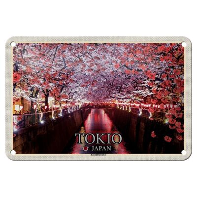 Cartel de chapa de viaje, 18x12cm, Tokio, Japón, Festival de los cerezos en flor, árboles, río