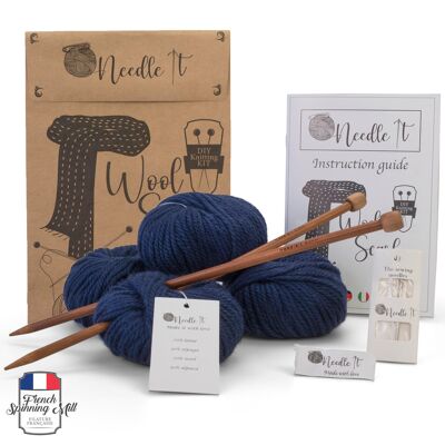 Needle It – Kit Tricot pour débutant Adulte Complet avec Aiguilles à Tricot – Écharpe en Laine à Tricoter soi-même - Idée Cadeau (Bleu Marine)