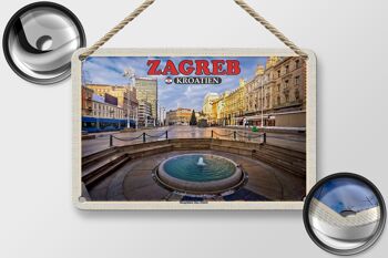 Panneau de voyage en étain, 18x12cm, Zagreb, croatie, place principale, Ban Jelacic 2