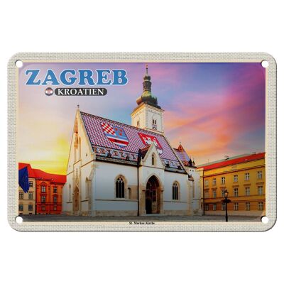 Blechschild Reise 18x12cm Zagreb Kroatien St. Markus Kirche Schild