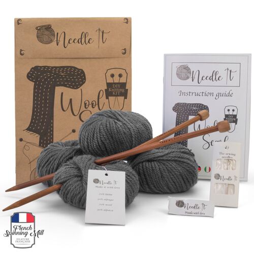 Compra Needle It - Kit completo per maglieria per principianti per adulti  con ferri da maglia - Sciarpa di lana per maglieria - Idea regalo (grigia)  all'ingrosso