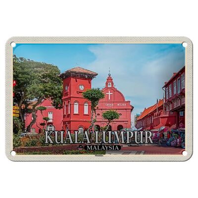 Cartel de chapa de viaje, 18x12cm, Kuala Lumpur, Malasia, Iglesia de la ciudad de Malaca