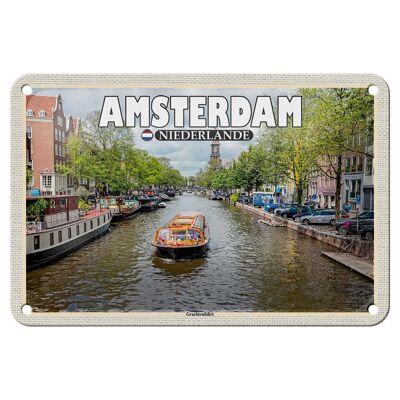 Targa in metallo da viaggio 18x12 cm Amsterdam Paesi Bassi Crociera sul canale sul fiume