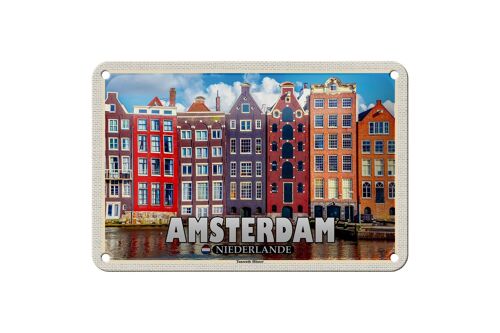 Blechschild Reise 18x12cm Amsterdam Niederlande Tanzende Häuser Deko