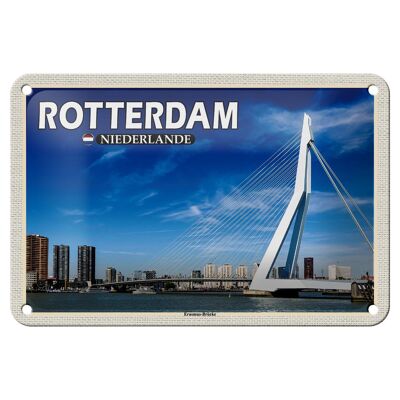Cartel de chapa de viaje, decoración del puente Erasmus de Róterdam, Países Bajos, 18x12cm
