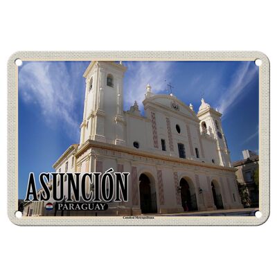 Cartel de chapa viaje 18x12cm Asunción Paraguay Catedral Metropolitana