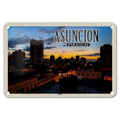 Tin Sign Travel 18x12cm Asuncion Paraguay Skyline Sunset