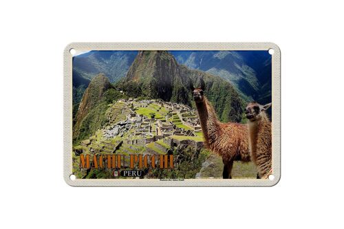 Blechschild Reise 18x12cm Machu Picchu Ruinen der Inka-Stadt Lamas