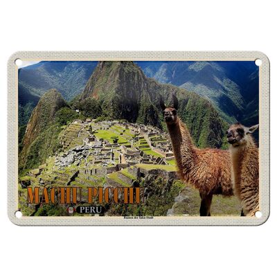Blechschild Reise 18x12cm Machu Picchu Ruinen der Inka-Stadt Lamas