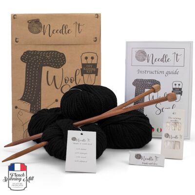 Needle It – Kit Tricot pour débutant Adulte Complet avec Aiguilles à Tricot – Écharpe en Laine à Tricoter soi-même - Idée Cadeau (Noir)